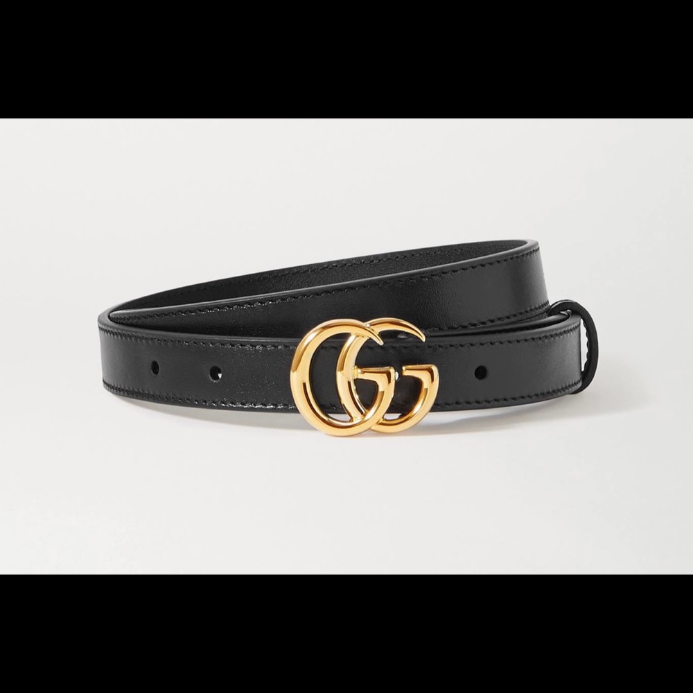 Gucci leather skinny belt with double G buckle